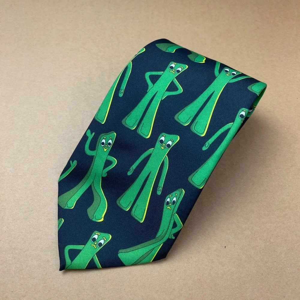 VTG Ralph Marlin Gumby 1995 Prema Toy Co Mens OS Black Green Novelty Tie